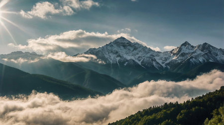 Beautiful mountain landscape in the clouds.の写真素材
