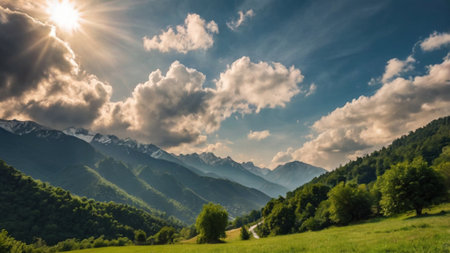 Landscape with mountains and clouds in the sky. Caucasus, Russia
