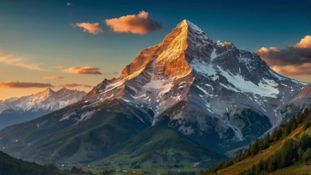 Panorama of Matterhorn at sunrise in Zermatt, Switzerlandの写真素材