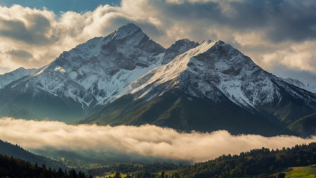 Beautiful panorama of the mountains in the clouds.の写真素材