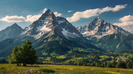 Beautiful panoramic view of the Matterhorn mountain in Switzerlandの写真素材