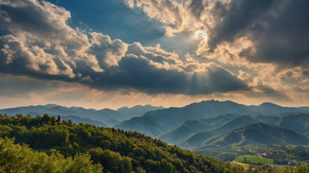 Sunset in the mountains. Beautiful summer landscape in the mountains.