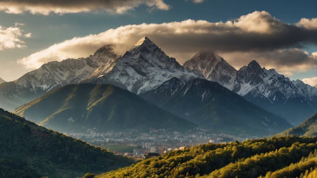 Mountain landscape. Caucasus, Dombaj, Karachay-Cherkessiaの写真素材