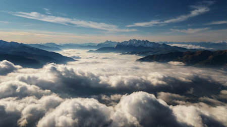 Aerial view of clouds in Himalayas, Pokhara, Nepal