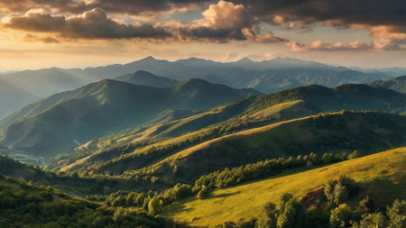 Mountain landscape at sunset. Carpathian, Ukraine, Europe.