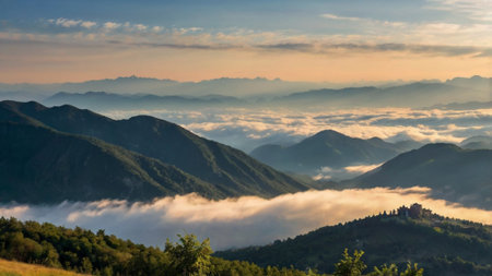 Sunrise in the mountains of Friuli-Venezia Giulia, Italyの写真素材