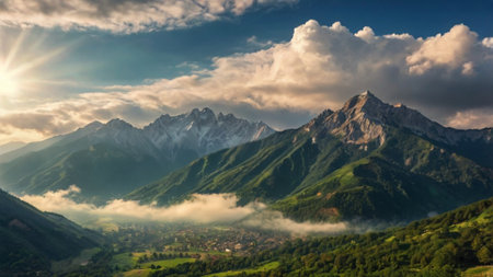Panoramic view of the mountains at sunset.