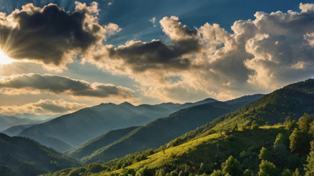 Mountain landscape at sunset. Ukraine, Carpathian Mountains.