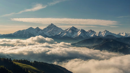 Beautiful mountain landscape in the clouds.