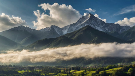 Beautiful panoramic view of the Himalayas in Nepalの写真素材