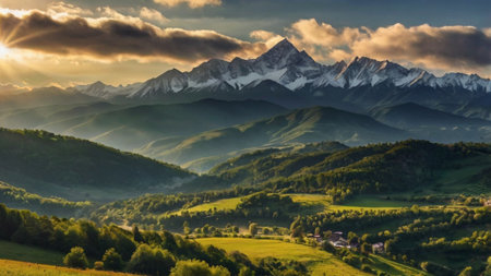 Beautiful summer landscape in the mountains. View of the mountain range.