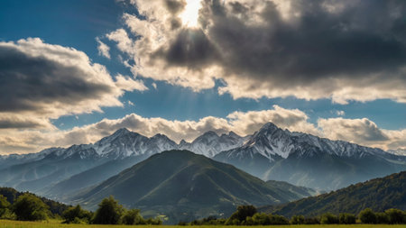 Panoramic view of the Caucasus mountains in Georgia, Europe.