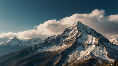 Panoramic view of the snow-capped peaks of the mountains