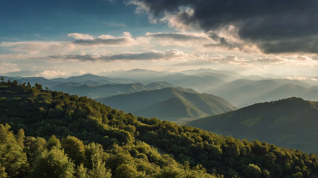 Panoramic view of the Carpathian mountains in Ukraine.