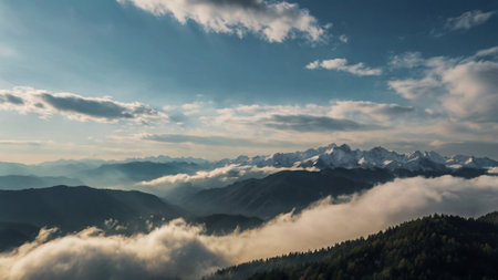 Beautiful sunset in the mountains. Panorama of the mountains.の写真素材