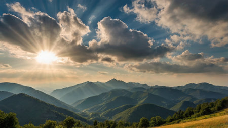 Beautiful sunset over the mountains. Summer landscape in the mountains.