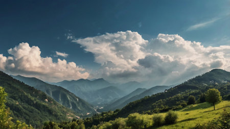 Beautiful mountain landscape. Panoramic view of the Carpathian mountainsの写真素材