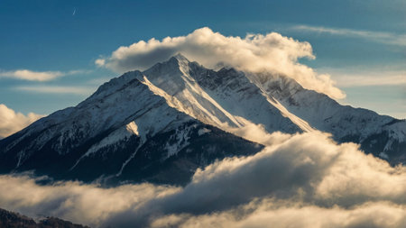 Mountains in the clouds. Caucasus, Dombai, Russia