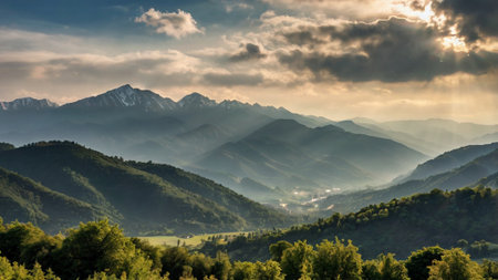 Beautiful mountain landscape in the morning light.の写真素材