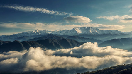 Panoramic view of the Himalayas, Annapurna Circuit Trek, Nepalの写真素材
