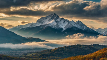 Autumn in the mountains. Beautiful panorama of the mountains.の写真素材