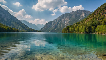 Panoramic view of alpine lake Brienzersee in Tirol, Austria