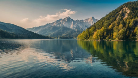 Panoramic view of the lake Eibsee in Bavaria, Germany