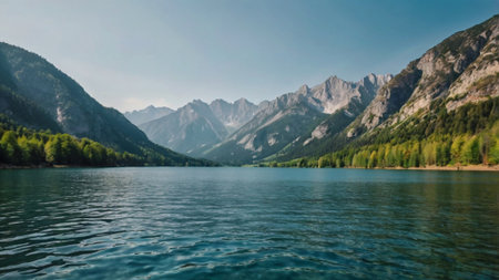 Mountain lake with mountains in the background. Lake in the Dolomites.