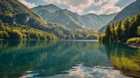 Panorama of a beautiful lake in the Alps, Bavaria, Germany