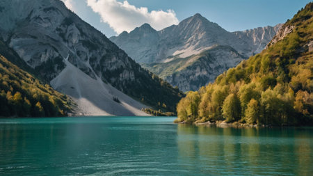 panoramic view of alpine lake in autumn, switzerland