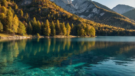 Panoramic view of alpine lake