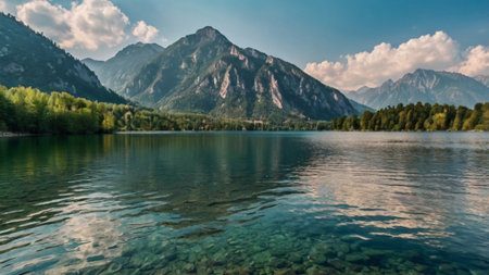 Panoramic view of the Bohinj lake, Slovenia.