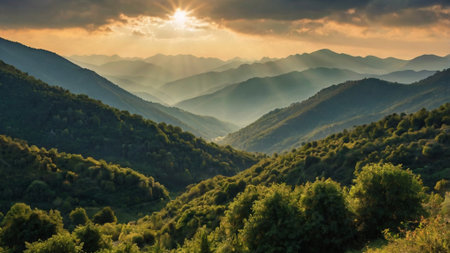 Mountain landscape at sunset. Ukraine, Carpathian Mountains.