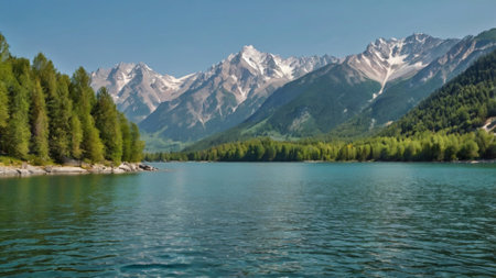 Mountain lake in the mountains. Altai, Siberia, Russiaの写真素材
