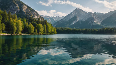Panoramic view of Karwendel lake in Tyrol, Austriaの写真素材