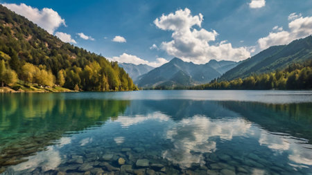 Panoramic view of alpine lake Brienzersee in Tyrol, Austriaの写真素材