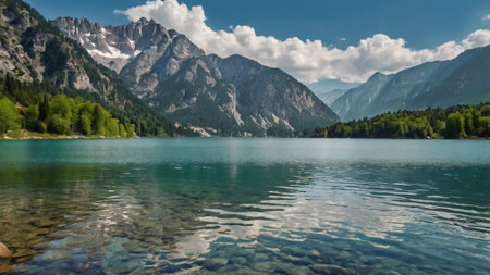 Panoramic view of alpine lake in Tyrol, Austria