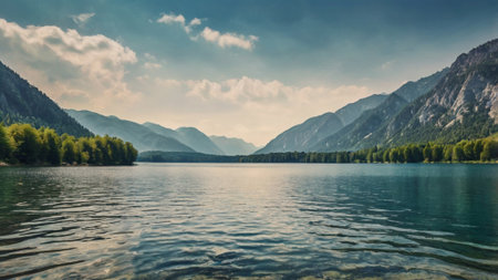 Panoramic view of lake Konigssee in Bavaria, Germanyの写真素材