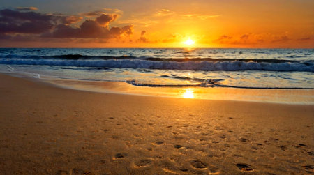 Beautiful sunset on the beach in the tropics. Beautiful seascape.