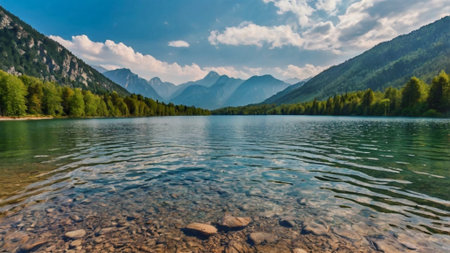 Panorama of a mountain lake in the Tatra Mountains, Poland