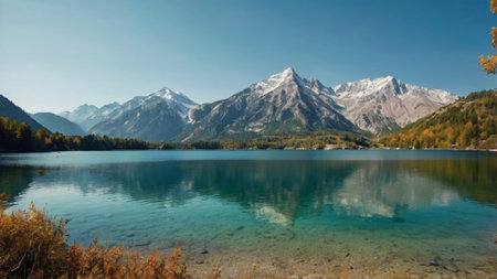 Panoramic view of alpine lake in autumn, Bavaria, Germany