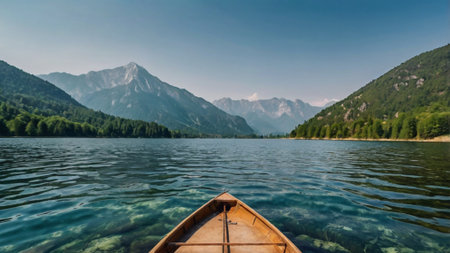 Boat on the lake with mountains in the background, Austria.
