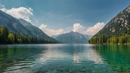 Panoramic view of beautiful alpine lake Brienzersee in Tyrol, Austria