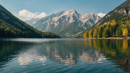panoramic view of alpine lake in autumn, Bavaria, Germany