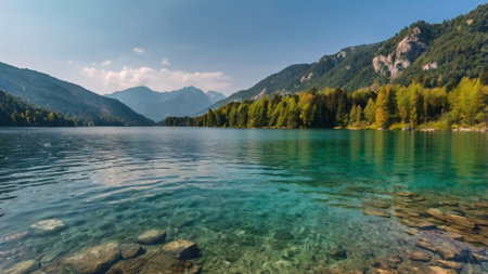 Lake Bohinj in the Alps, Slovenia. Panoramic view