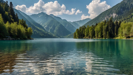 Panoramic view of the mountain lake in the Alps, Austria