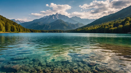 Panoramic view of the alpine lake Eibsee, Austria