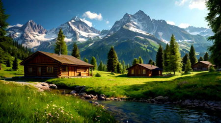 panoramic view of the swiss alps in summer.