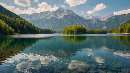 Panoramic view of the alpine lake Brienzersee in Tyrol, Austria