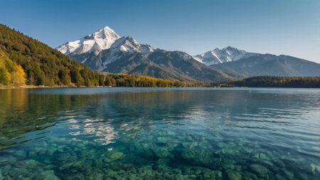 panoramic view of the alpine lake in autumn